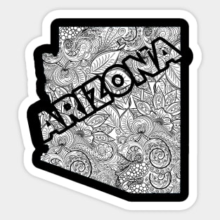 Mandala art map of Arizona with text in white Sticker